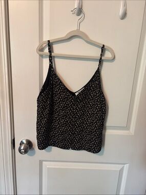 Madewell Black Floral V-Neck Cami with Cream Print